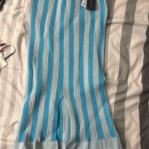 Blue and White Striped Knit Scarf